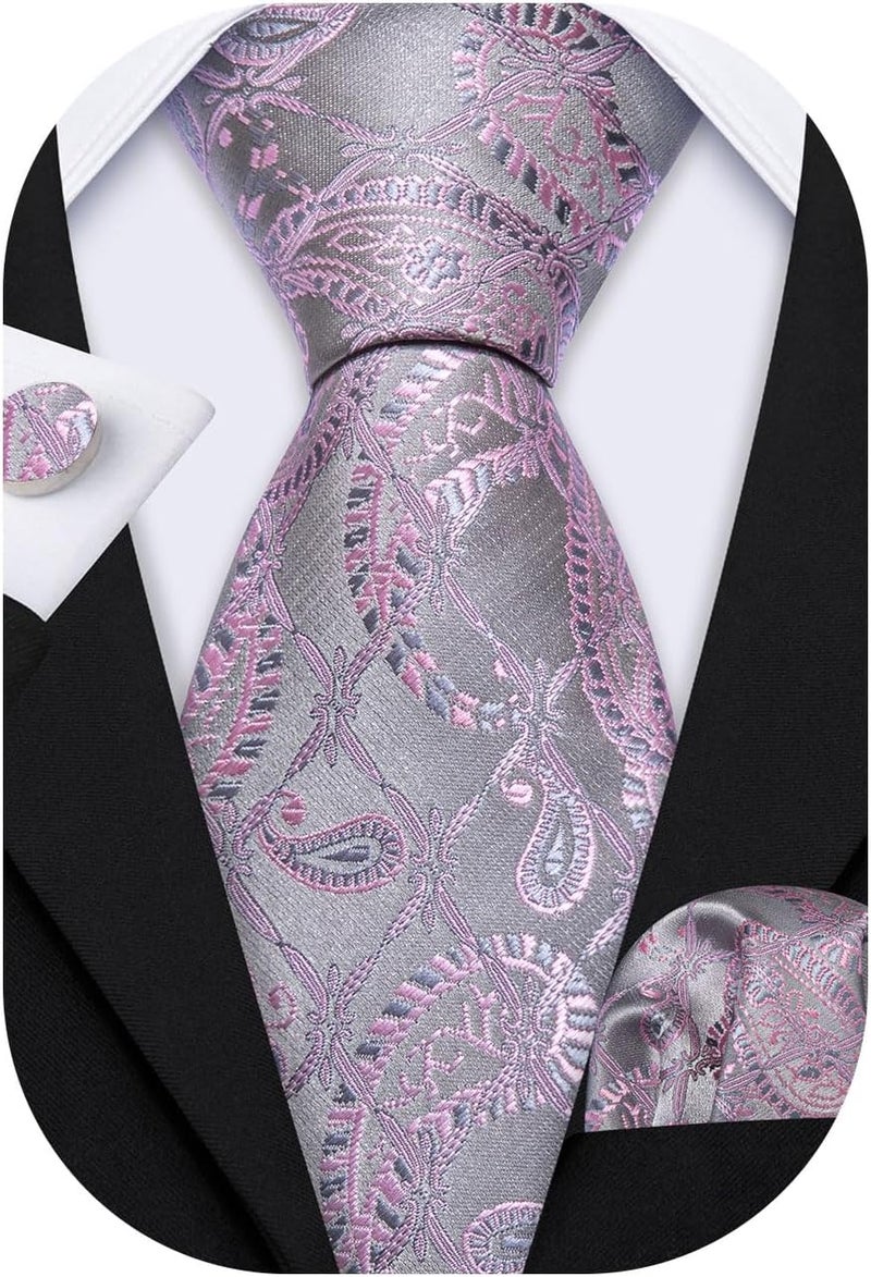 Barry.Wang Store Men Ties Paisley Woven Silk Necktie Set with Pocket Suqare Cufflinks Formal - Image 1